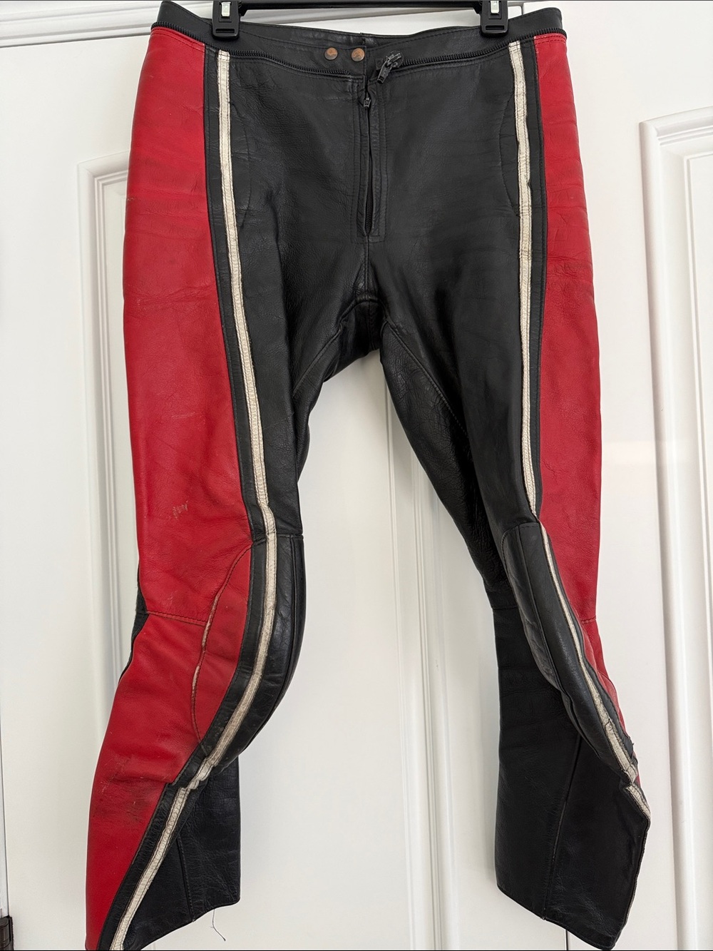 Men's Black and Red Leather Riding Pants